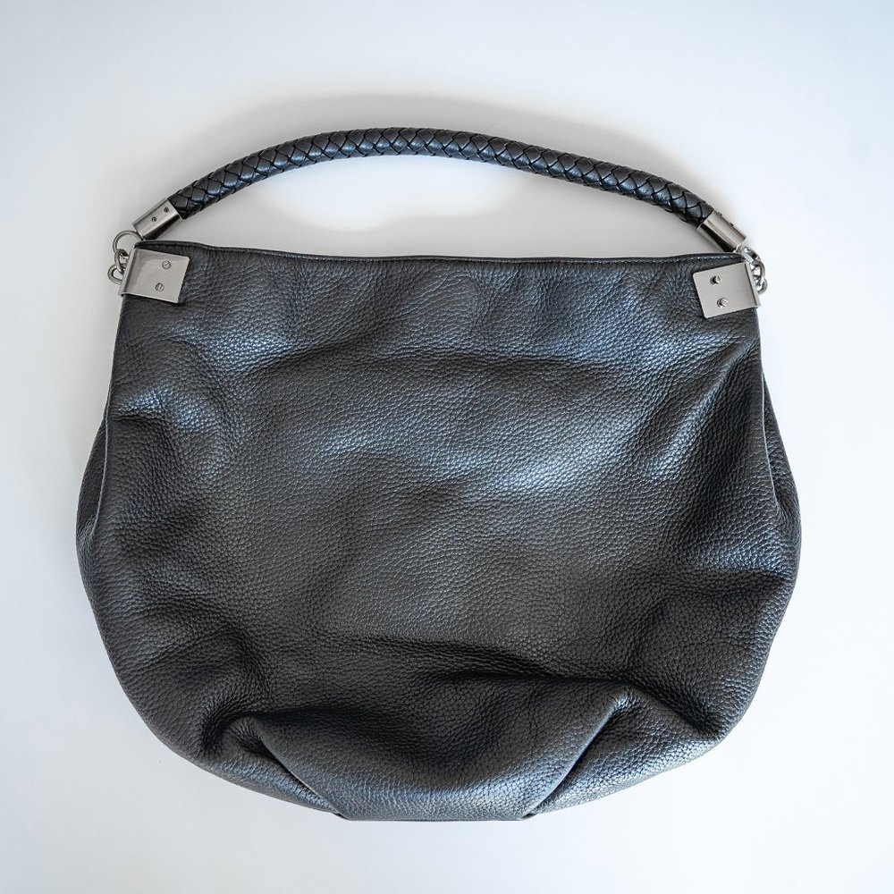 Black Leather Bag purse, with silver, Halogen